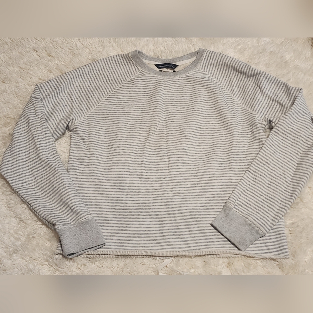ABERCROMBIE & FITCH Gray Striped Long Sleeve Beach Sweatshirt Sz. Small
